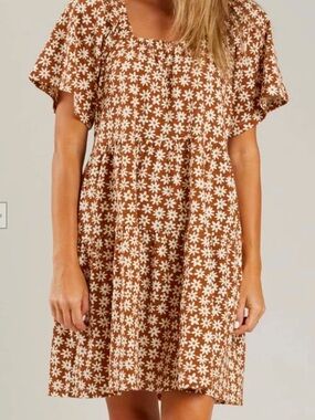 Rylee & Cru Babydoll Rust Floral mini dress L